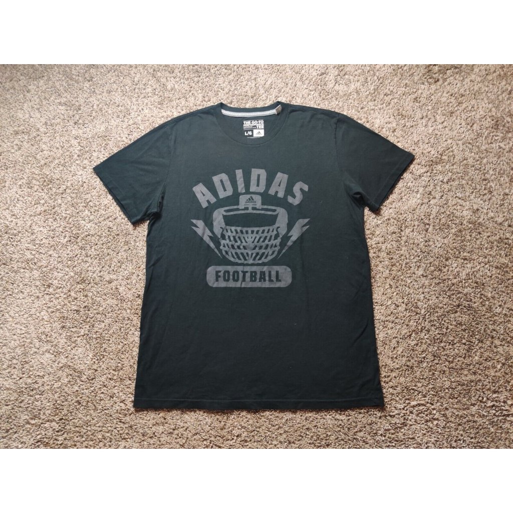 Adidas Shirt Adult Mens Large Black Football Spell Out Logo Short Sleeve